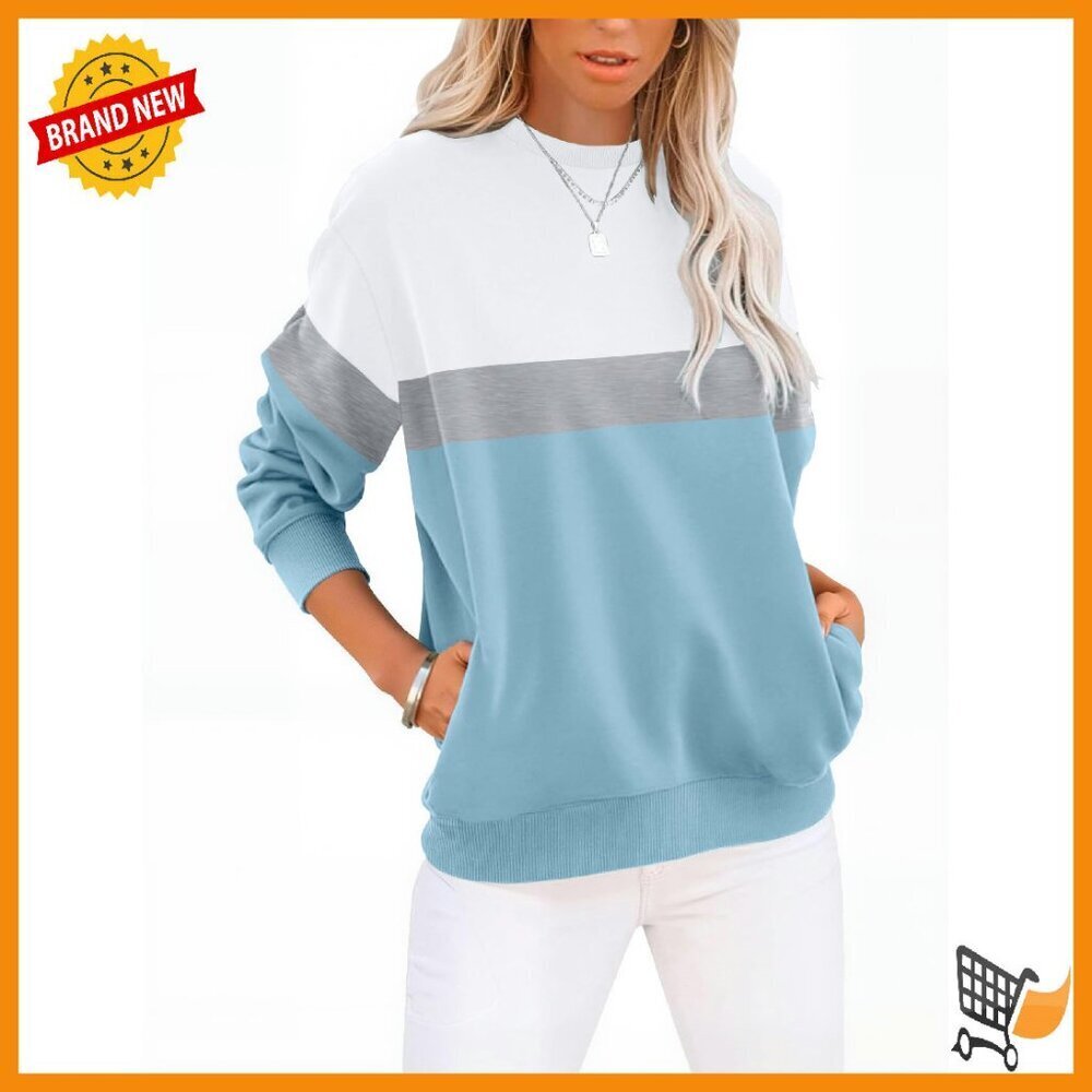 Cotton Crewneck Sweatshirt with Pockets, Lightweight Pullover for Fall Winter
